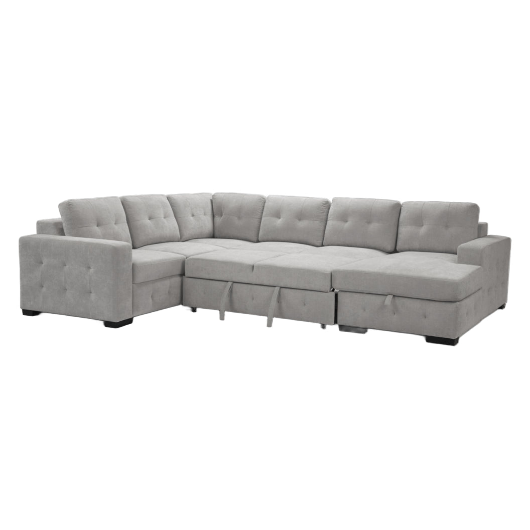 Sectionnel-lit en tissu gris avec rangement - Bobby
