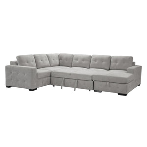Sectionnel-lit en tissu gris avec rangement - Bobby