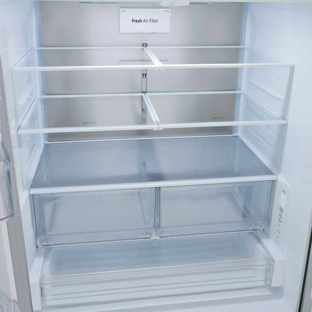 Réfrigérateur porte française à profondeur comptoir 36 po, 32 pi³ 3 portes Inox avec distributeur d'eau interne
