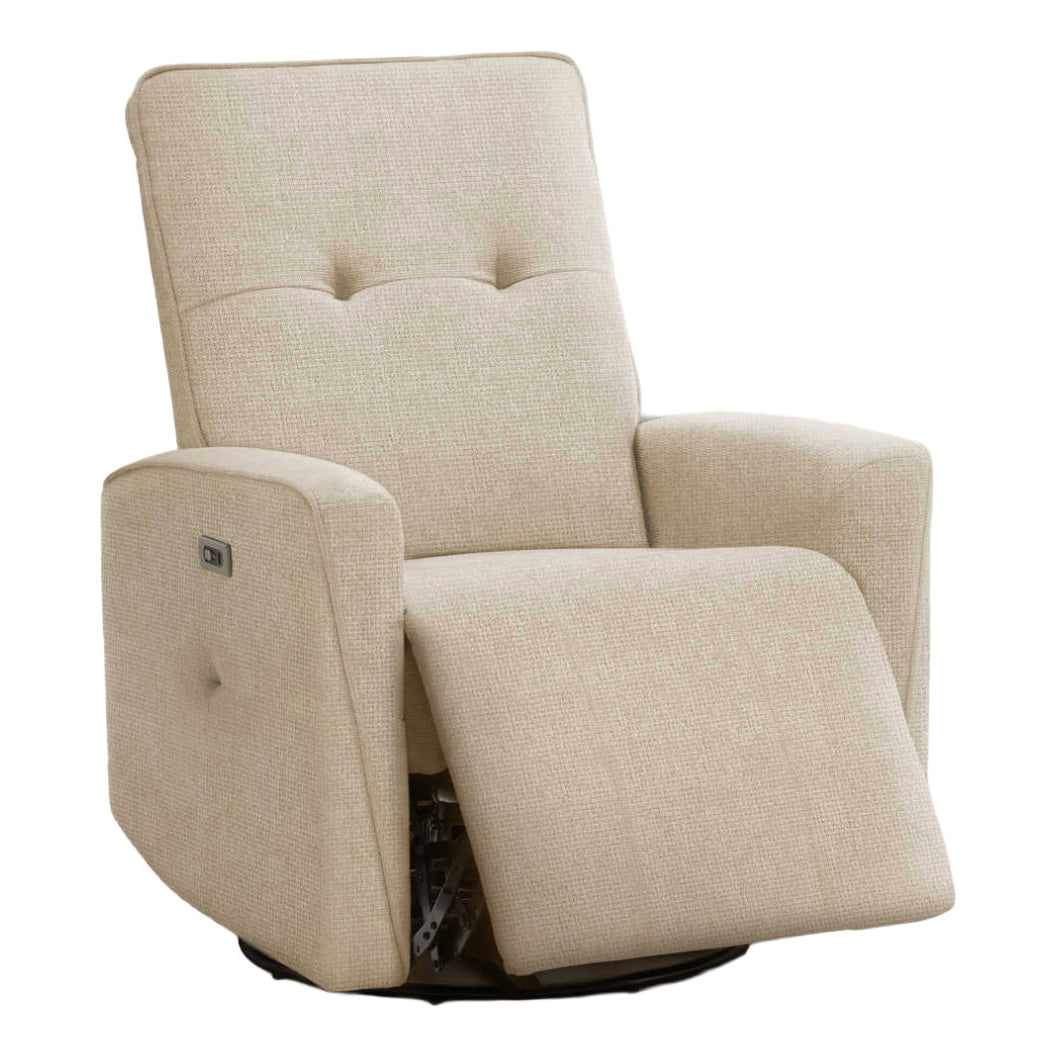Fauteuil berçant, pivotant et motorisé en tissu avec port USB intégré