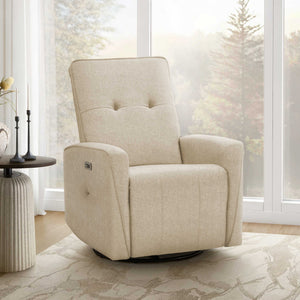 Fauteuil berçant, pivotant et motorisé en tissu avec port USB intégré