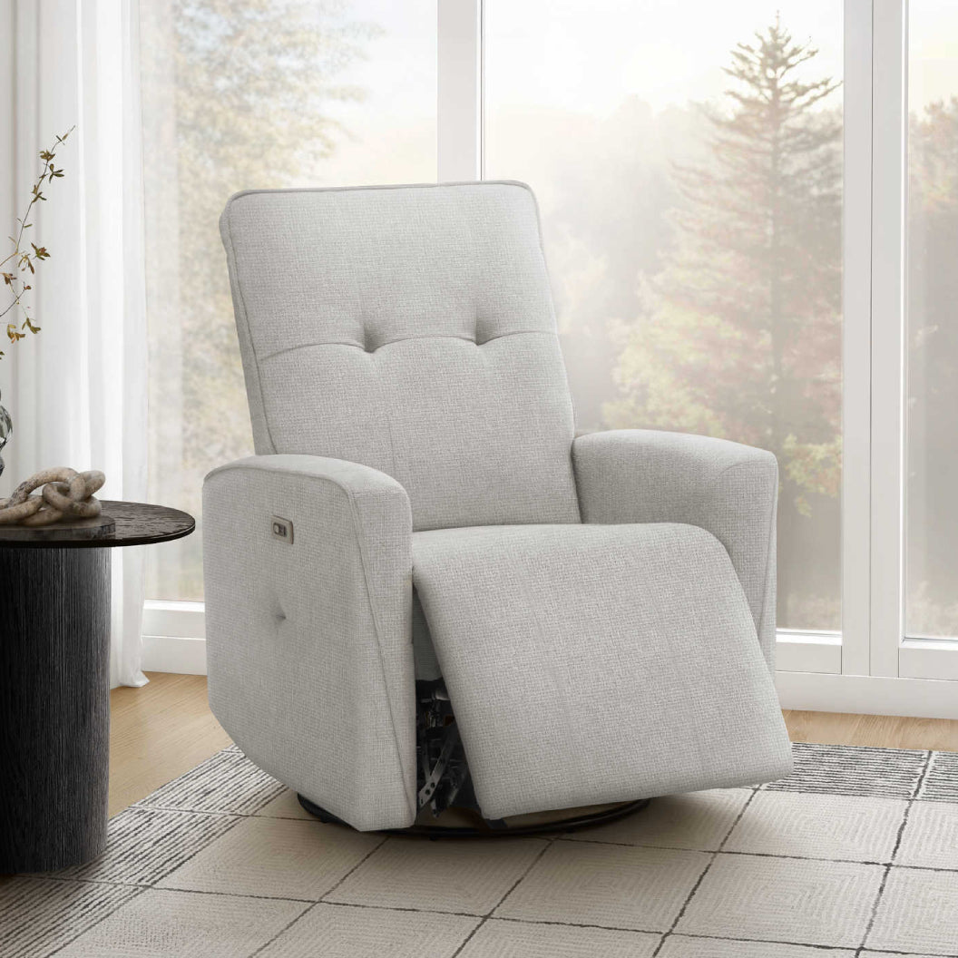 Fauteuil berçant, pivotant et motorisé en tissu avec port USB intégré