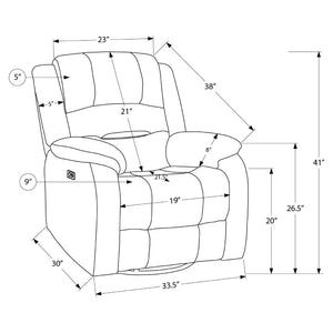 Fauteuil berçant, pivotant et motorisé en tissu avec port USB intégré