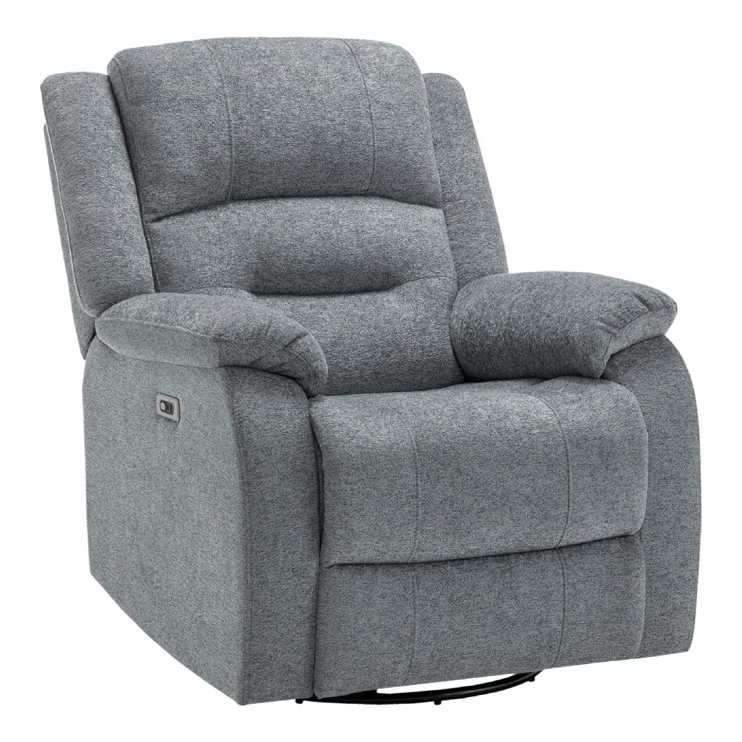 Fauteuil berçant, pivotant et motorisé en tissu avec port USB intégré