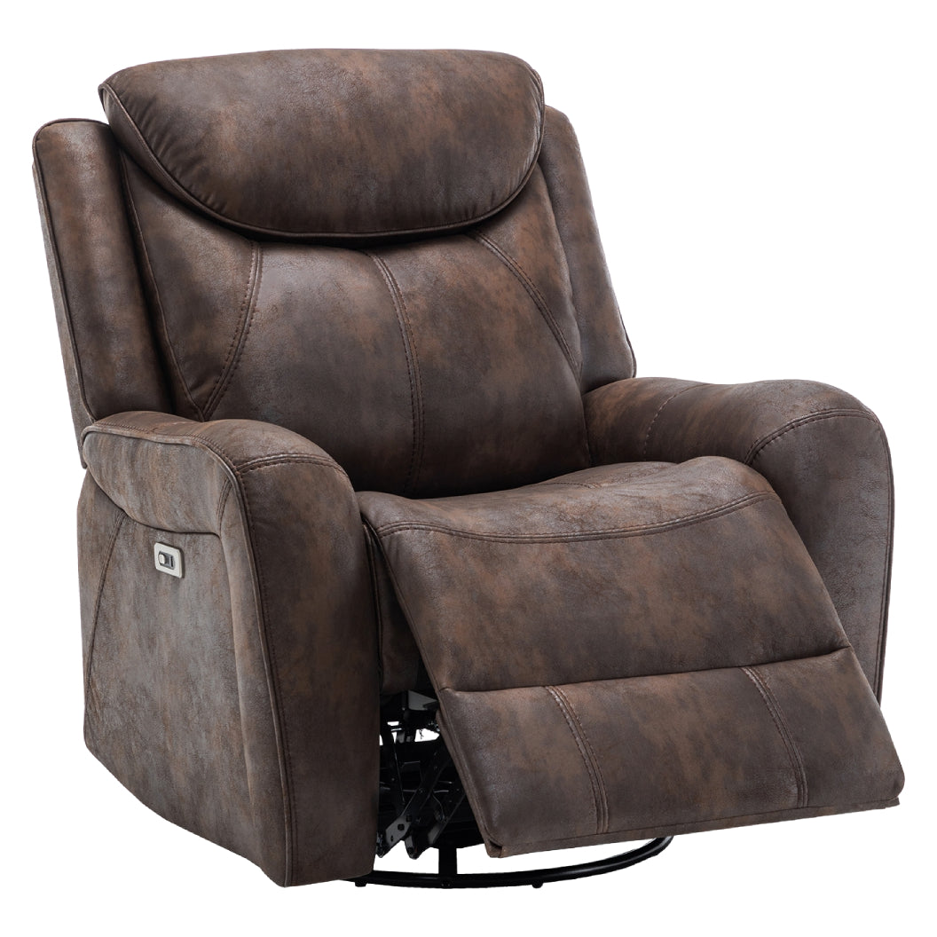 Fauteuil berçant, pivotant motorisé aspect cuir brun avec ports USB intégrés