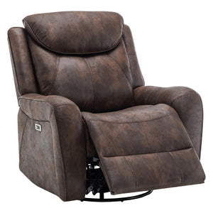 Fauteuil berçant, pivotant motorisé aspect cuir brun avec ports USB intégrés