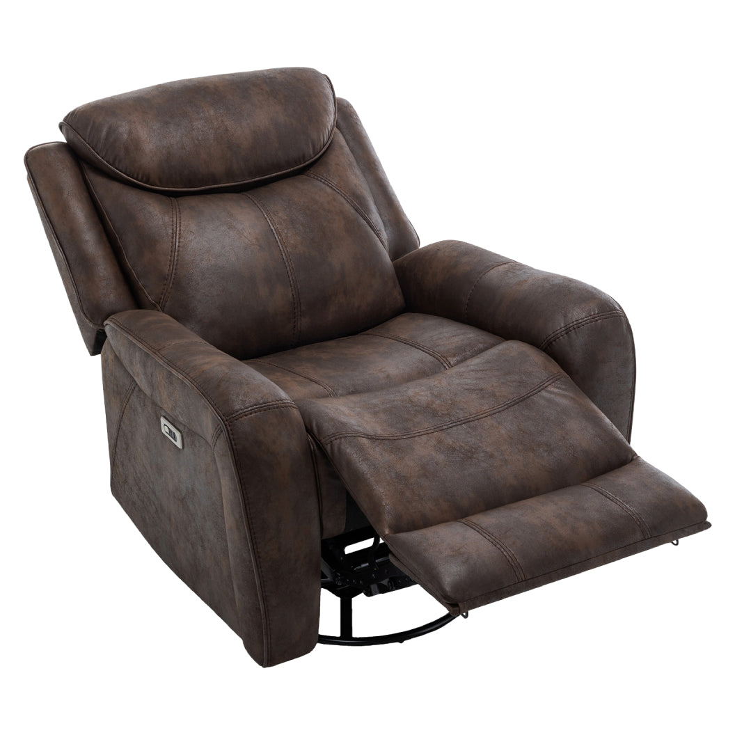 Fauteuil berçant, pivotant motorisé aspect cuir brun avec ports USB intégrés
