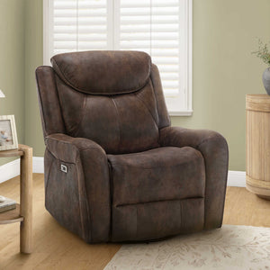 Fauteuil berçant, pivotant motorisé aspect cuir brun avec ports USB intégrés