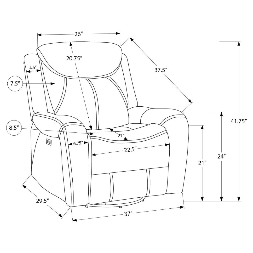Fauteuil berçant, pivotant motorisé aspect cuir brun avec ports USB intégrés