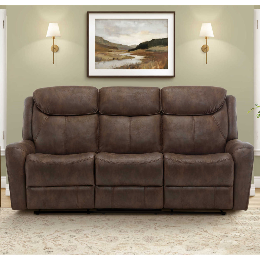 Sofa motorisé aspect cuir brun avec ports USB intégrés