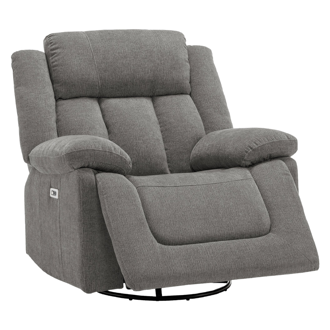 Fauteuil berçant, pivotant et motorisé en tissu avec port USB intégré