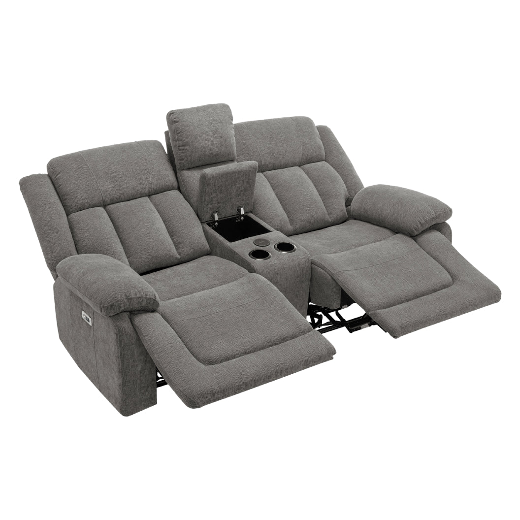 Causeuse motorisée en tissu avec console et ports USB intégrés
