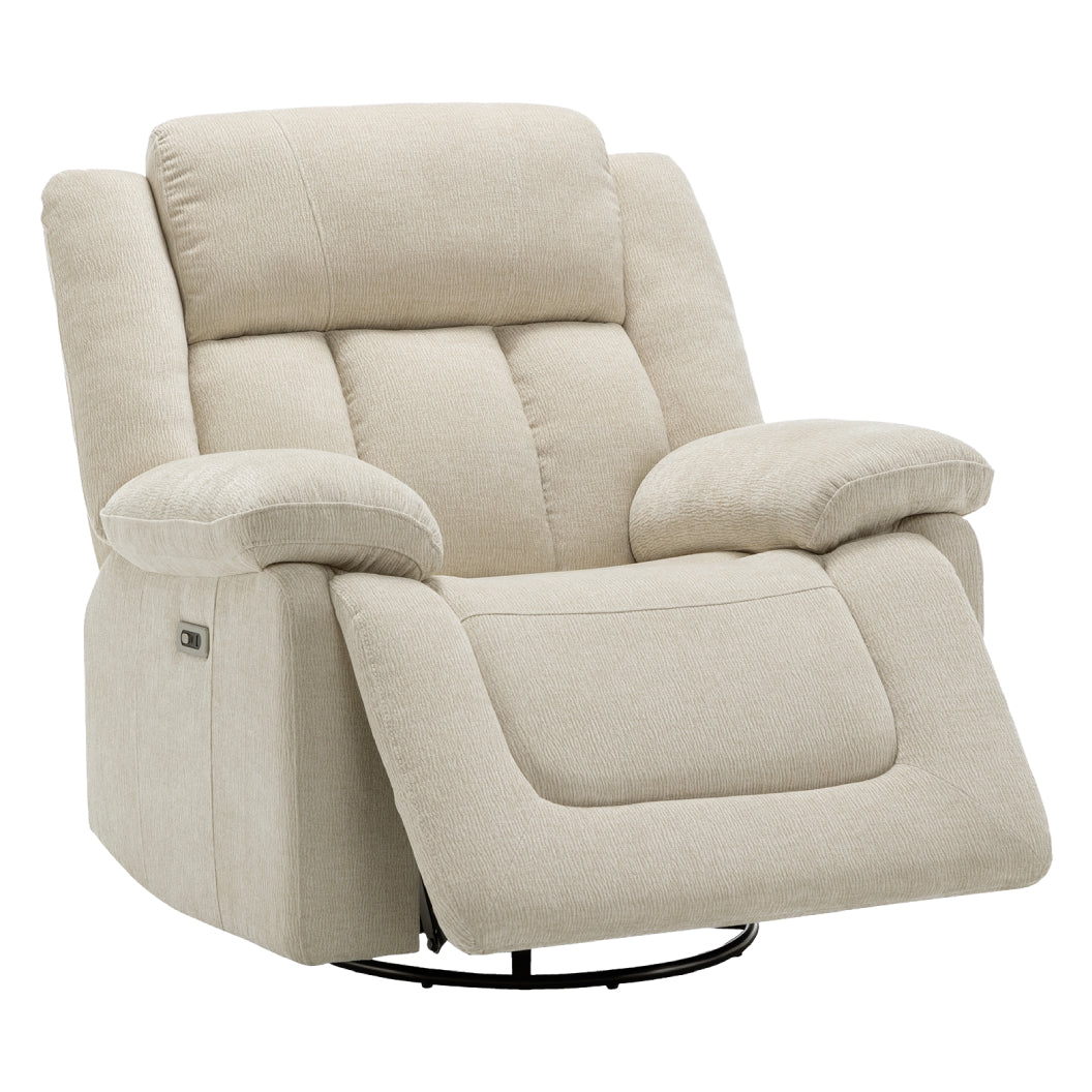 Fauteuil berçant, pivotant et motorisé en tissu avec port USB intégré