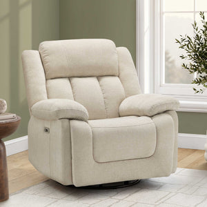 Fauteuil berçant, pivotant et motorisé en tissu avec port USB intégré