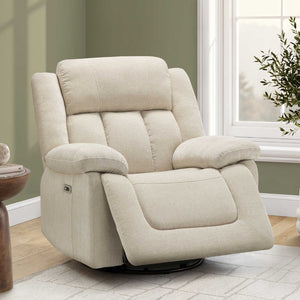 Fauteuil berçant, pivotant et motorisé en tissu avec port USB intégré