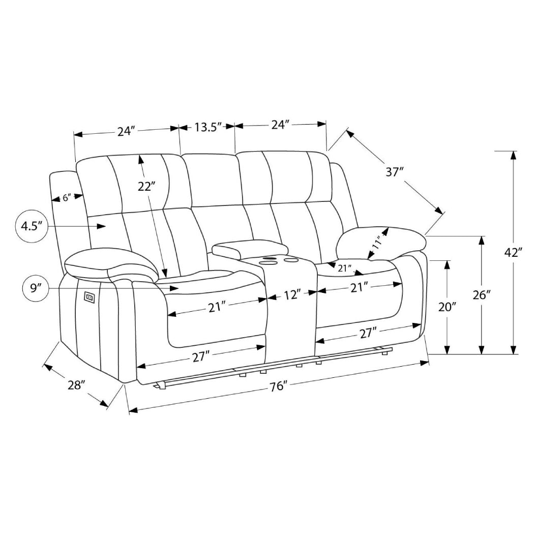 Causeuse motorisée en tissu avec console et ports USB intégrés
