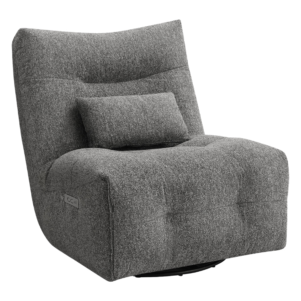Fauteuil berçant, pivotant et motorisé en tissu avec massage chauffant et port USB intégré