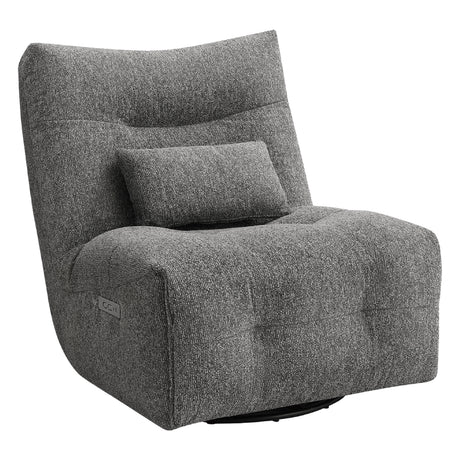 Fauteuil berçant, pivotant et motorisé en tissu avec massage chauffant et port USB intégré