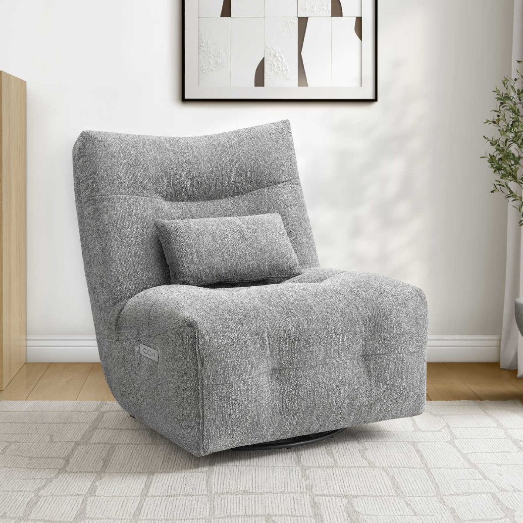 Fauteuil berçant, pivotant et motorisé en tissu avec massage chauffant et port USB intégré