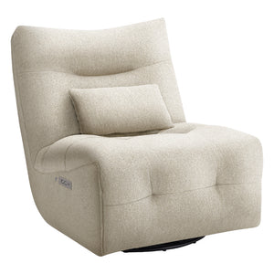 Fauteuil berçant, pivotant et motorisé en tissu avec massage chauffant et port USB intégré