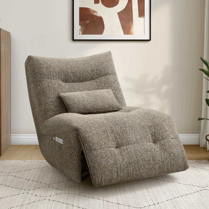 Fauteuil berçant, pivotant et motorisé en tissu avec massage chauffant et port USB intégré