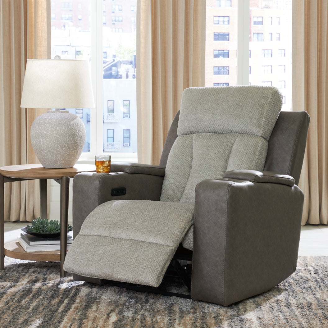 Fauteuil inclinable motorisé en tissu/aspect cuir gris avec lombaire chauffant et massant - Branthorpe