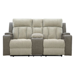 Causeuse inclinable motorisée en tissu/aspect cuir gris avec console, lombaire chauffant et massant - Branthorpe