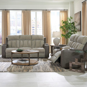Causeuse inclinable motorisée en tissu/aspect cuir gris avec console, lombaire chauffant et massant - Branthorpe