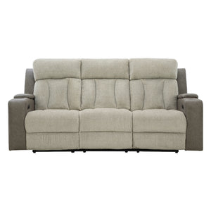 Sofa inclinable motorisé en tissu/aspect cuir gris avec lombaire chauffant, massant et table centrale rabattable - Branthorpe