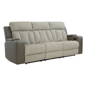 Sofa inclinable motorisé en tissu/aspect cuir gris avec lombaire chauffant, massant et table centrale rabattable - Branthorpe