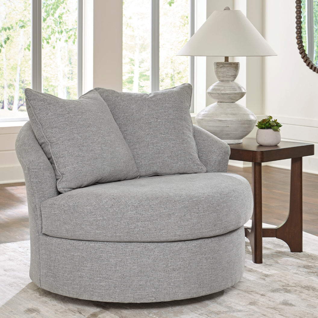 Fauteuil d'appoint pivotant en tissu gris étain avec coussins - UrbanCrest