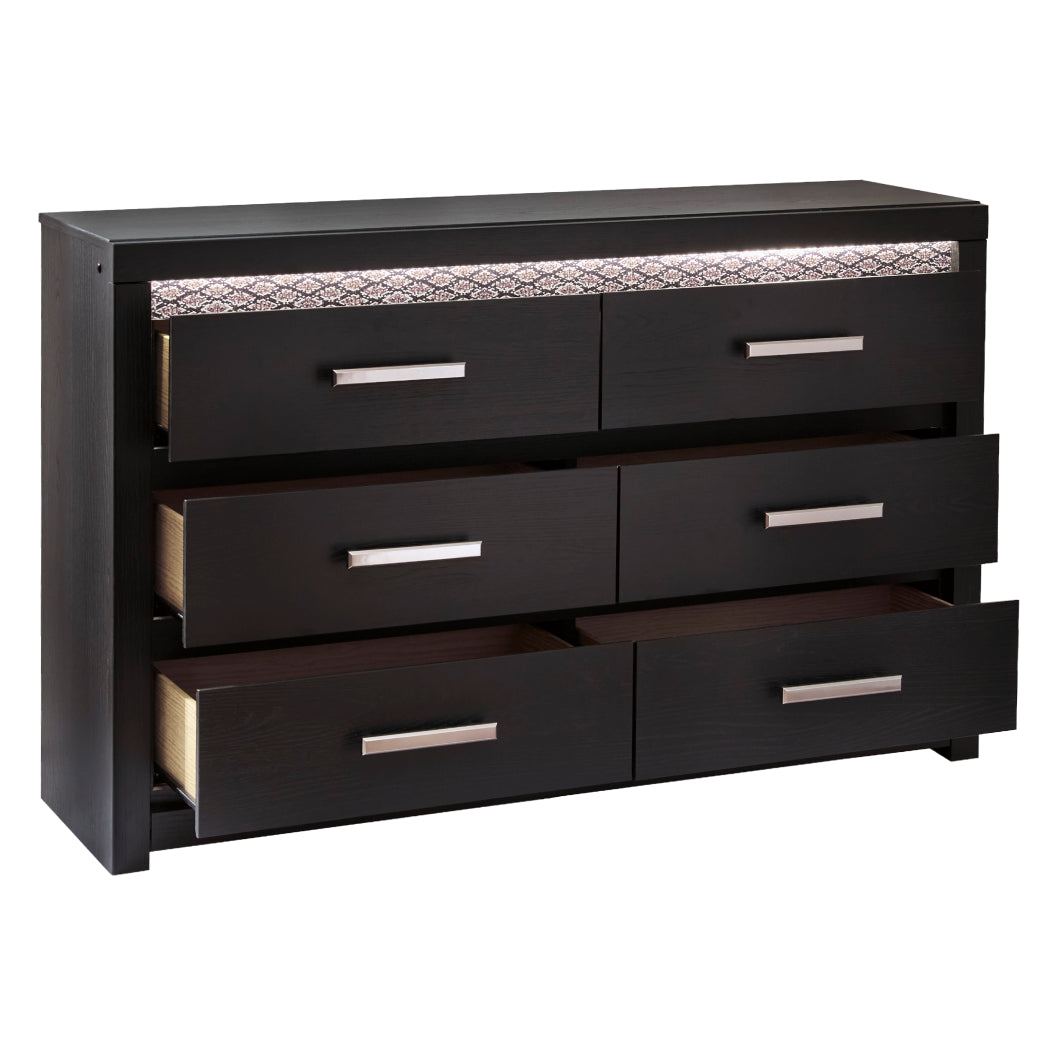 Bureau à 6 tiroirs en bois/MDF noir avec éclairage DEL intégré - Shoralli