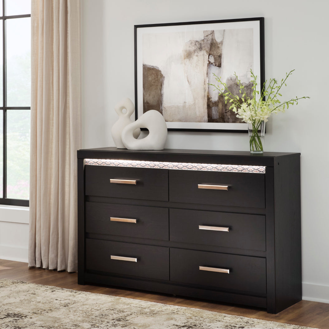 Bureau à 6 tiroirs en bois/MDF noir avec éclairage DEL intégré - Shoralli