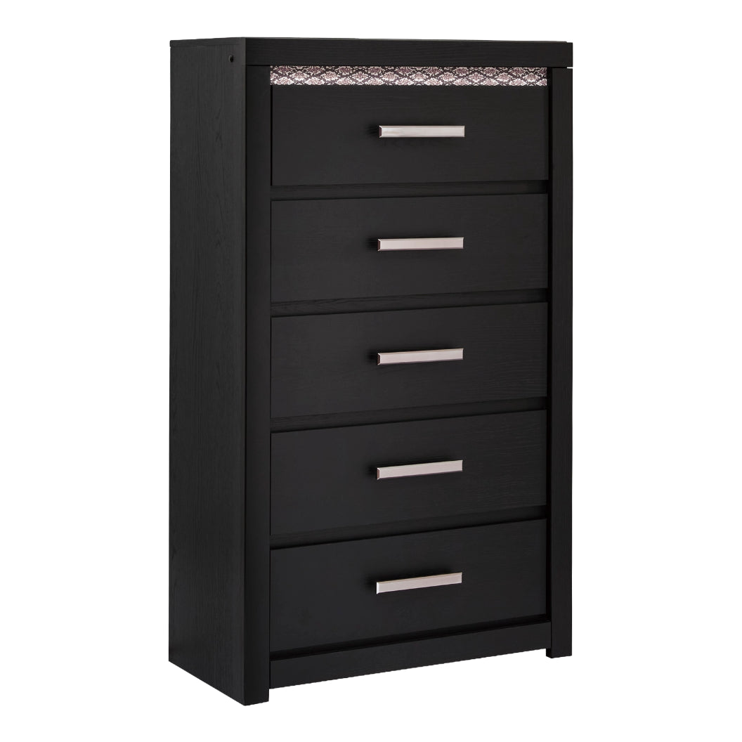 Commode à 5 tiroirs en bois/MDF noir avec éclairage DEL intégré - Shoralli