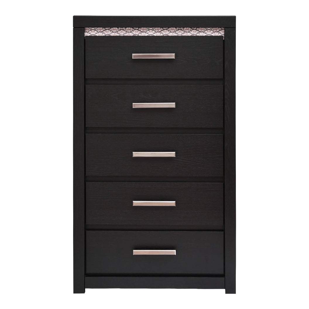 Commode à 5 tiroirs en bois/MDF noir avec éclairage DEL intégré - Shoralli