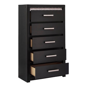 Commode à 5 tiroirs en bois/MDF noir avec éclairage DEL intégré - Shoralli