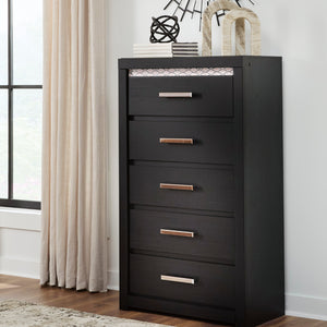 Commode à 5 tiroirs en bois/MDF noir avec éclairage DEL intégré - Shoralli