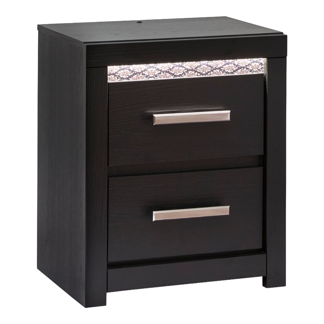 Table de chevet à 2 tiroirs en bois/MDF noir avec éclairage DEL et port USB intégrés - Shoralli