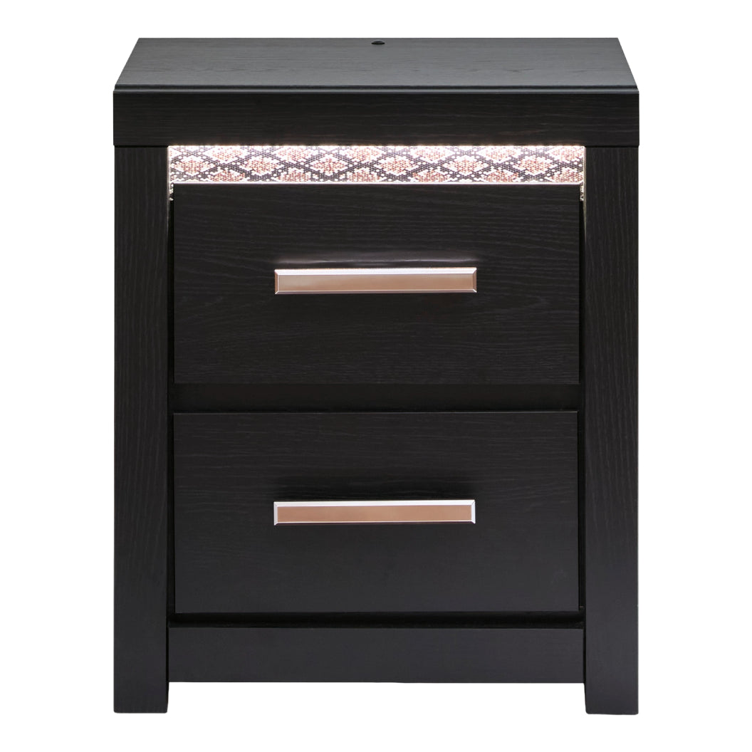 Table de chevet à 2 tiroirs en bois/MDF noir avec éclairage DEL et port USB intégrés - Shoralli