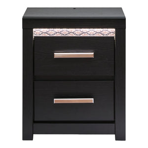 Table de chevet à 2 tiroirs en bois/MDF noir avec éclairage DEL et port USB intégrés - Shoralli