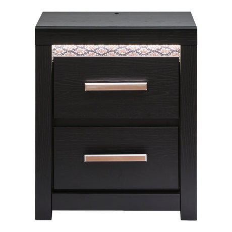 Table de chevet à 2 tiroirs en bois/MDF noir avec éclairage DEL et port USB intégrés - Shoralli