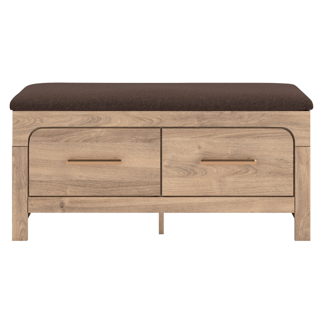 Banc de rangement en tissu brun et en bois/MDF tan avec 2 tiroirs - Kinlanni
