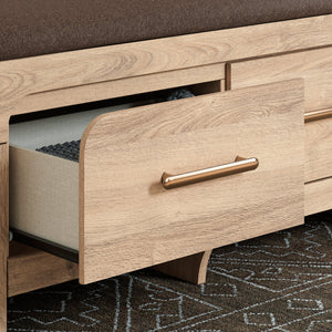Banc de rangement en tissu brun et en bois/MDF tan avec 2 tiroirs - Kinlanni