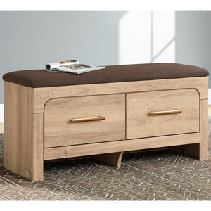 Banc de rangement en tissu brun et en bois/MDF tan avec 2 tiroirs - Kinlanni