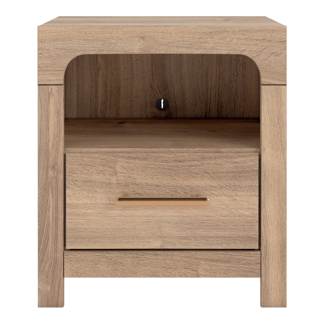 Table de chevet à 1 tiroir en bois/MDF tan avec ports USB intégrés - Kinlanni