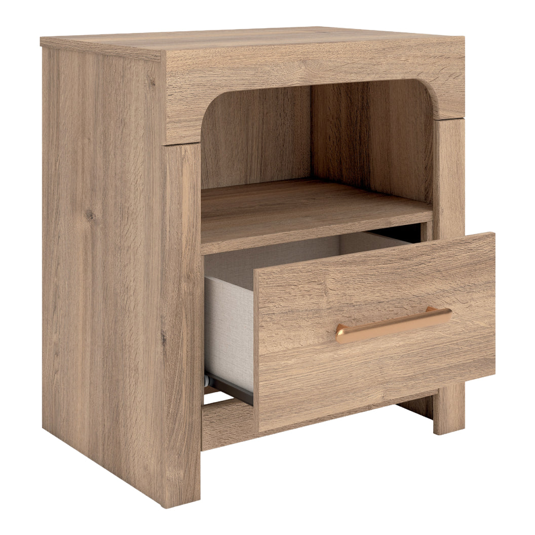 Table de chevet à 1 tiroir en bois/MDF tan avec ports USB intégrés - Kinlanni