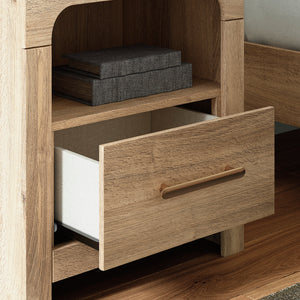 Table de chevet à 1 tiroir en bois/MDF tan avec ports USB intégrés - Kinlanni