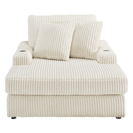 Méridienne en tissu avec porte-gobelets, port USB intégré et coussins - Lindyn