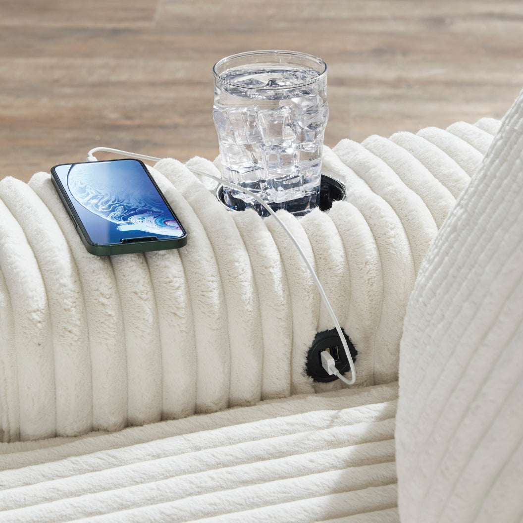 Méridienne en tissu avec porte-gobelets, port USB intégré et coussins - Lindyn