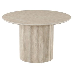 Table de salle à manger ronde en pierre frittée ivoire et travertin - Thalia